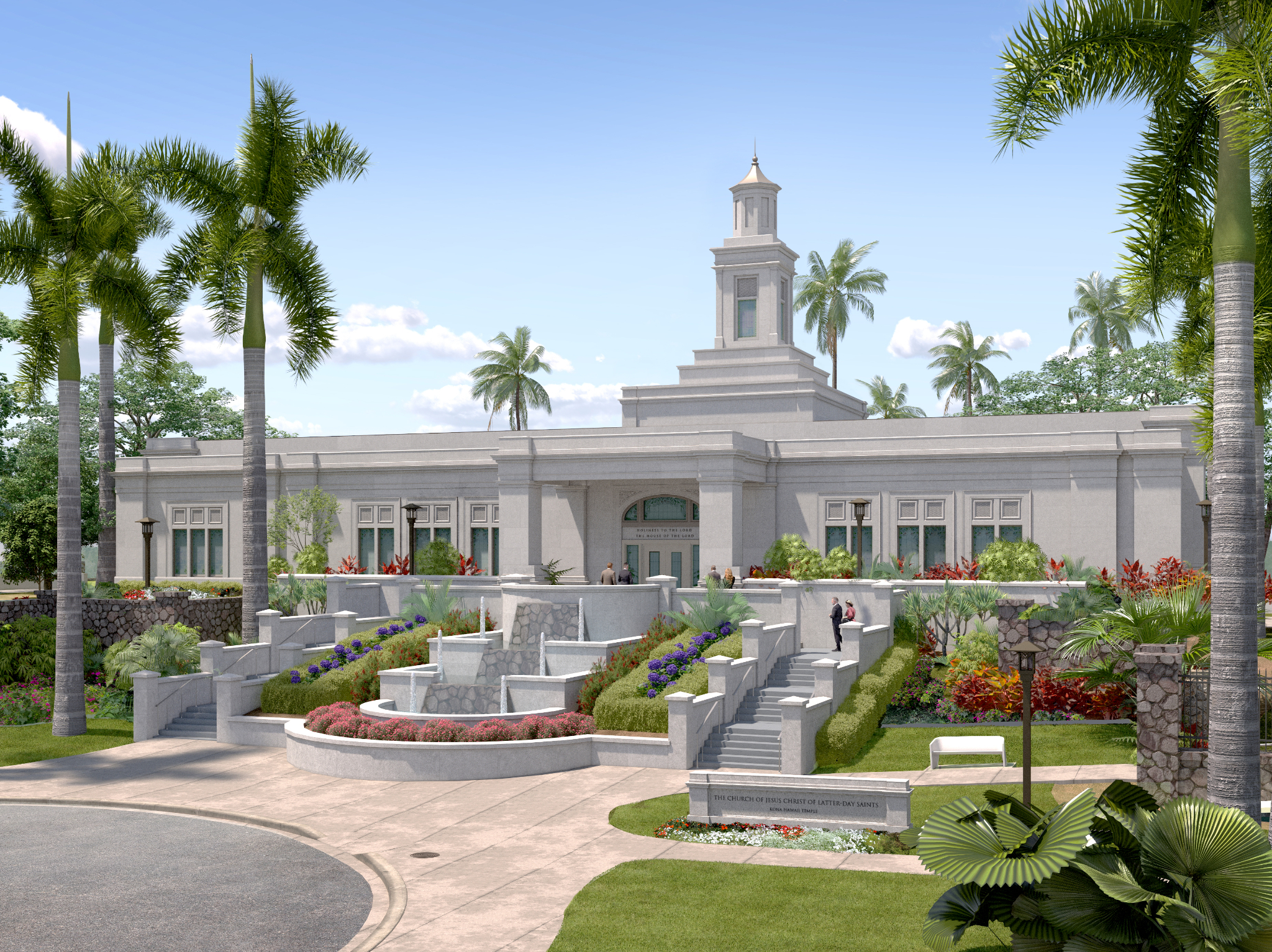 A rendering of the renovated Kona Hawaii Temple.