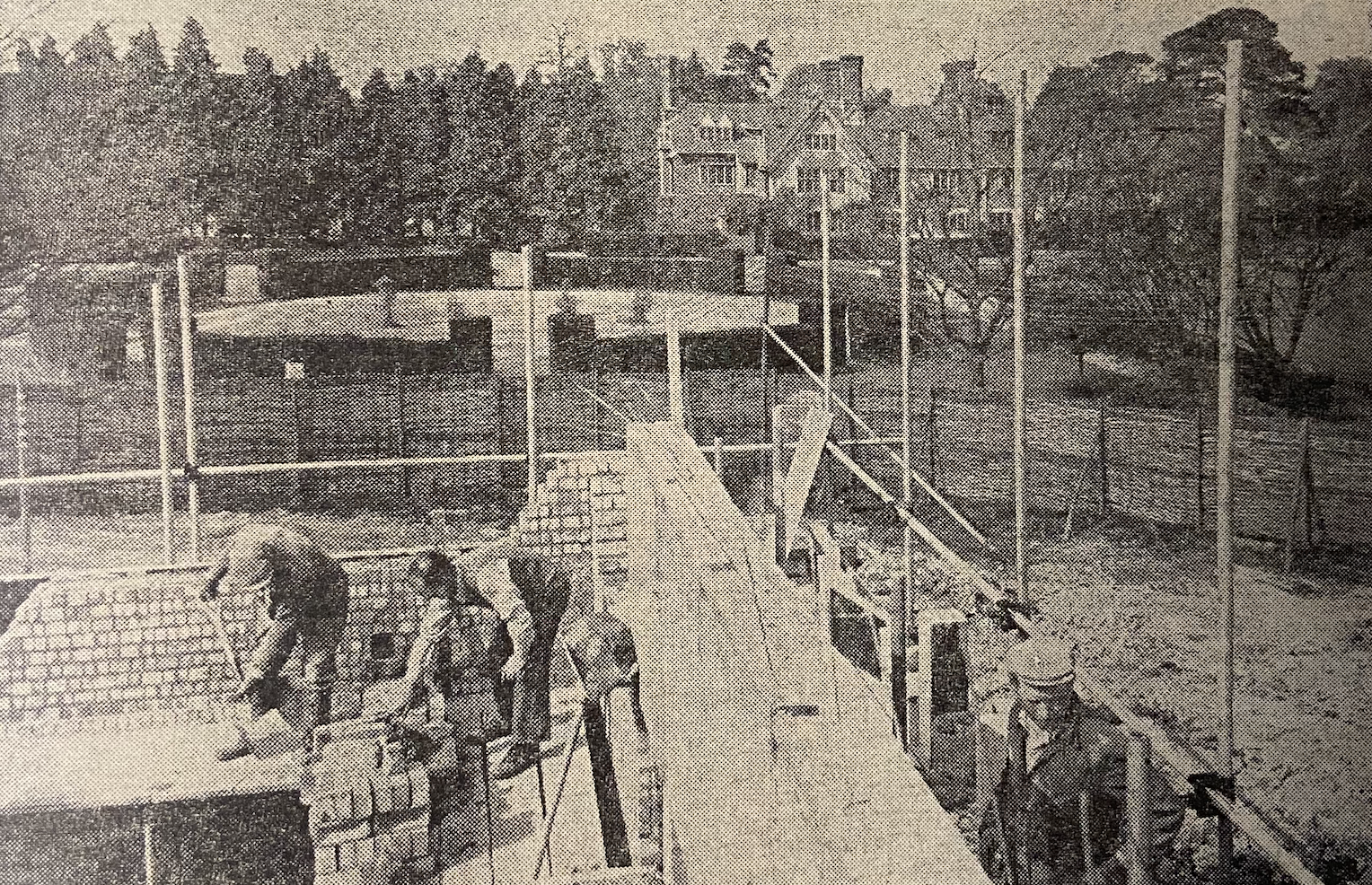 An old photograph of the London England Temple being constructed.