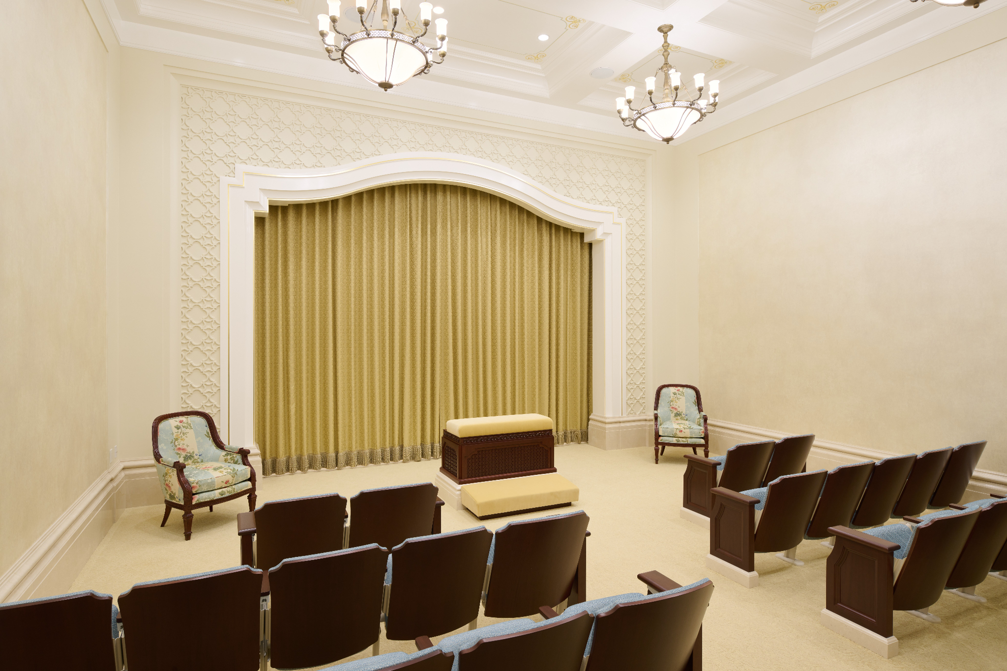 A white room with __ inside the McAllen temple.