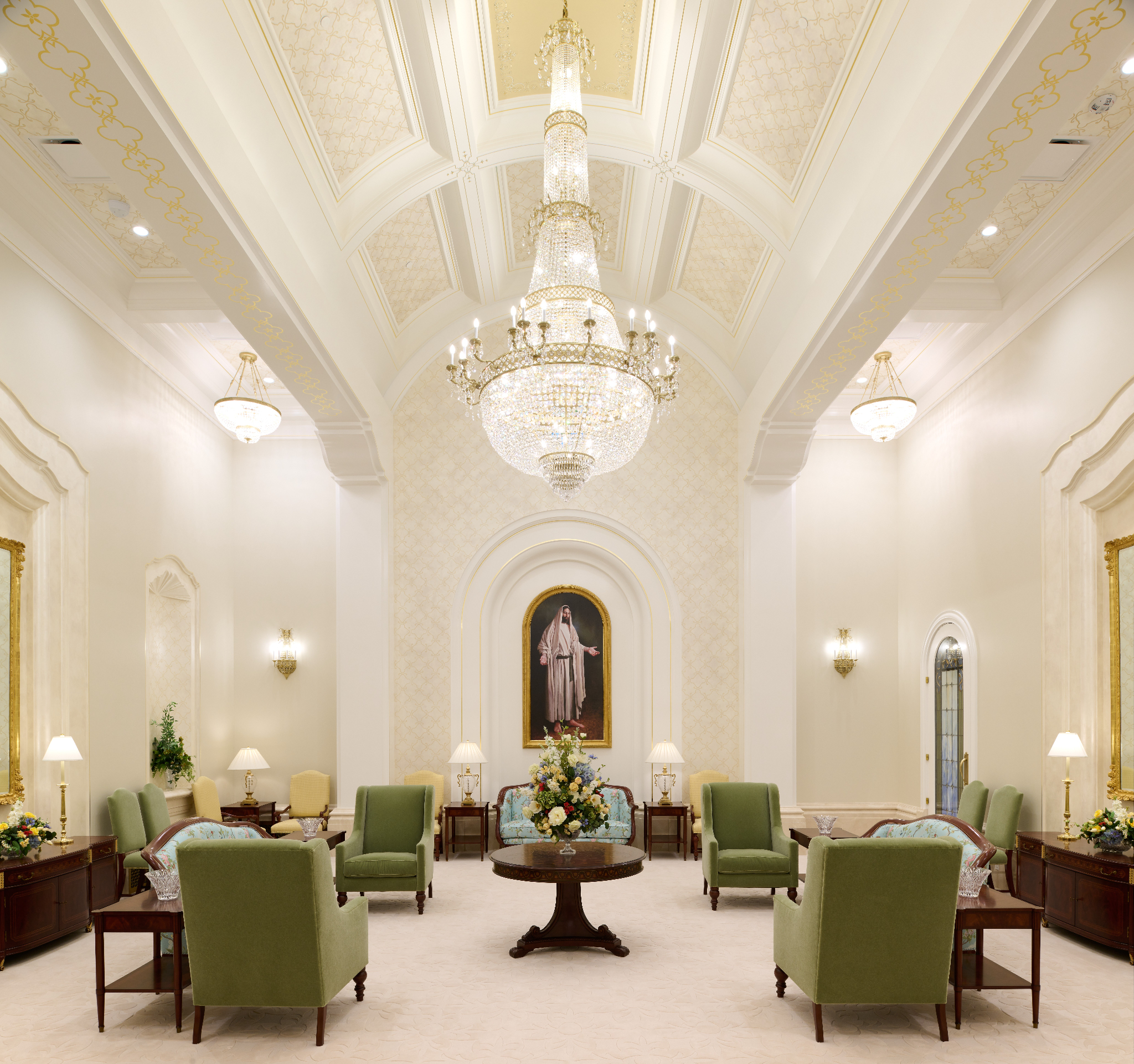 A white room with __ inside the McAllen temple.