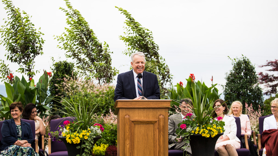 Elder Brent H. Nielson of the Presidency of the Seventy offers his remarks at the Burley Idaho Temple groundbreaking ceremony.