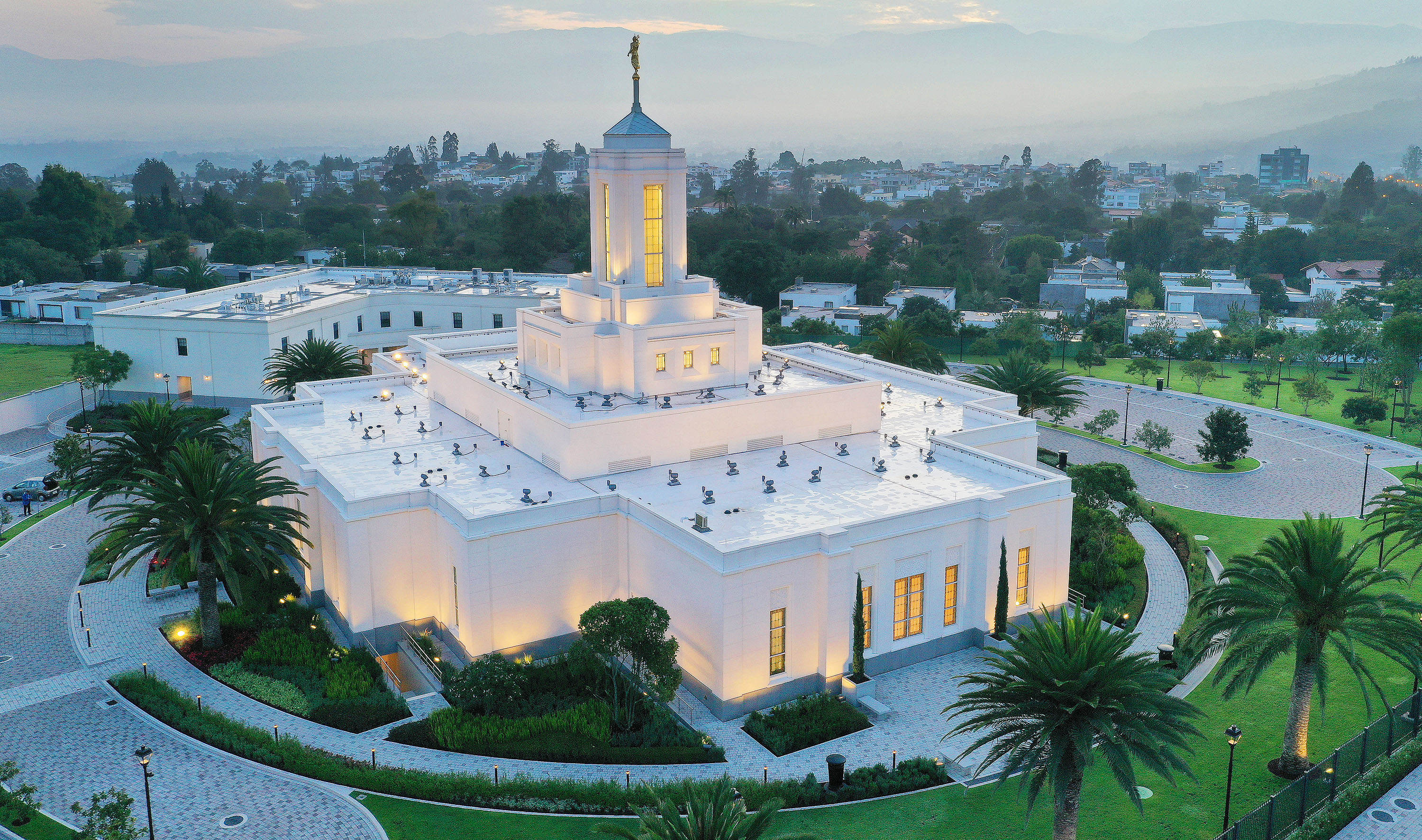 The Quito Ecuador Temple from an aerial view.