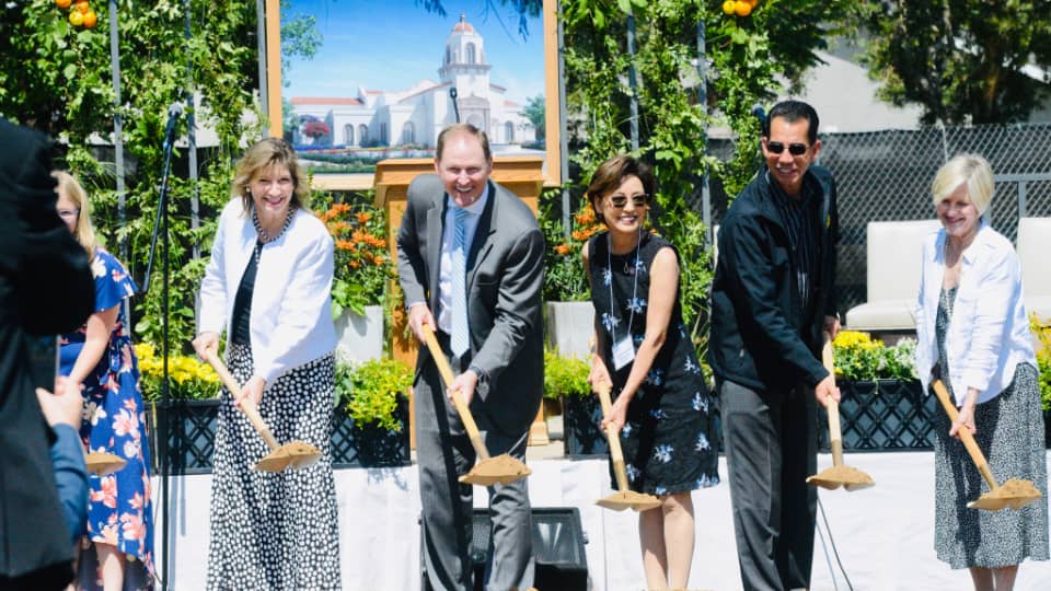 Church leaders at the groundbreaking ceremony for the Yorba Linda California Temple.
